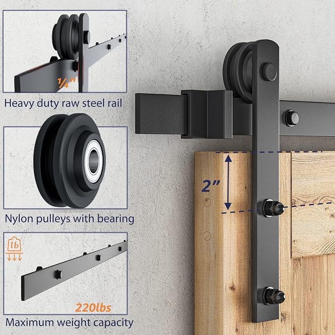 SMARTSTANDARD 10ft Sliding Barn Door Hardware kit, Fit 60" Wide Door Panel | - Image 3