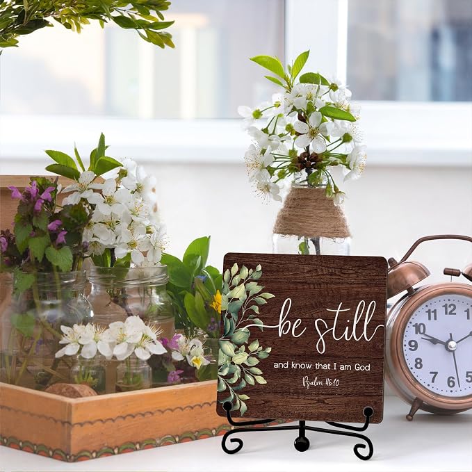 Inspirational Christian Desk Decor, Be Still And Know That I Am God Rutsic Sign - Image 3