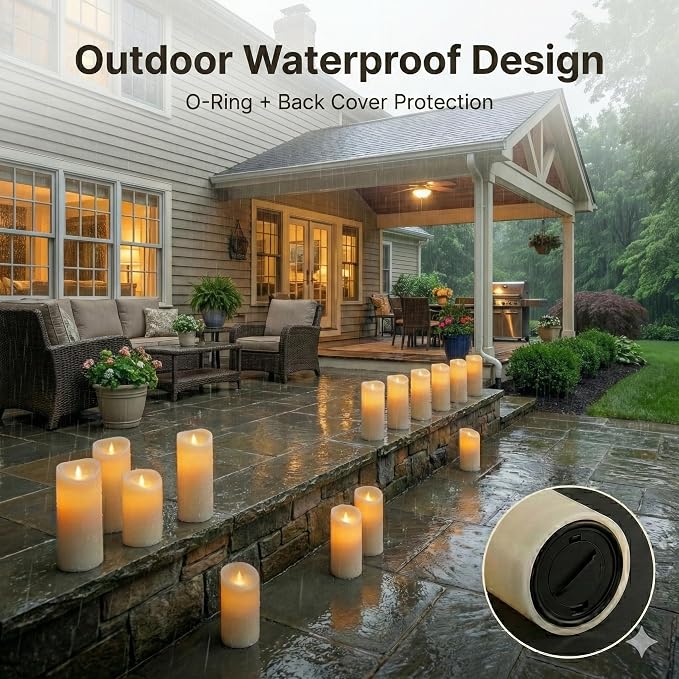 Set of 24 Slim Outdoor LED Candles, Battery Operated Flickering Fake Candles - Image 3