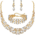 BriLove Women's Wedding Bridal Austrian Crystal Marquise Cluster Collar Necklace Dangle Earrings Set