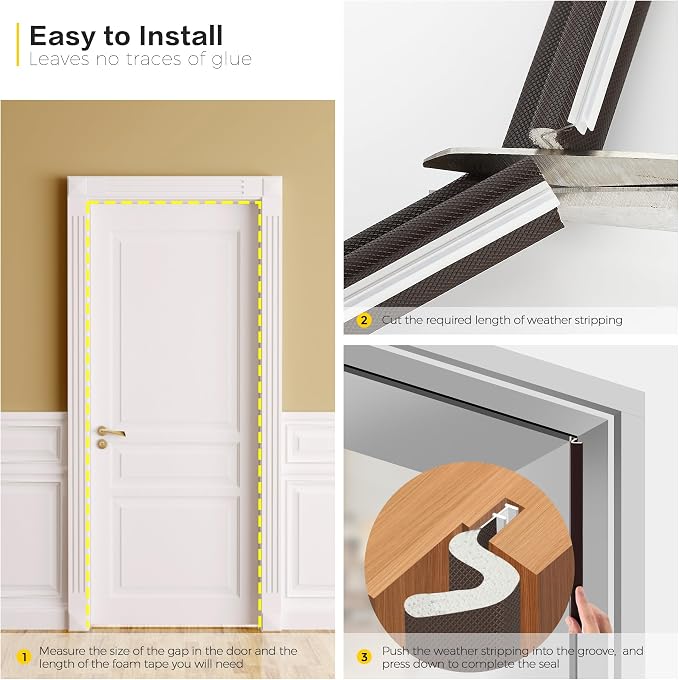 Ravinte Weather Stripping Door Seal, Q-Shaped Kerf Foam Strip, 28 FT, No - Image 5