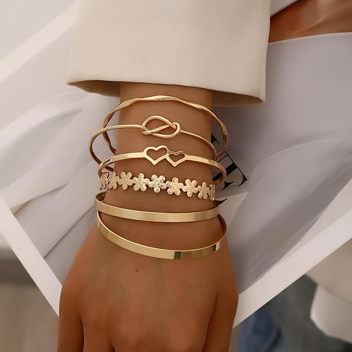 ÌF ME Gold Bangle Bracelets for Women, Indian Bangles Stackable Set, Multi Layer Textured 14K Gold Plated Chunky Bracelets Boho Jewelrys Set