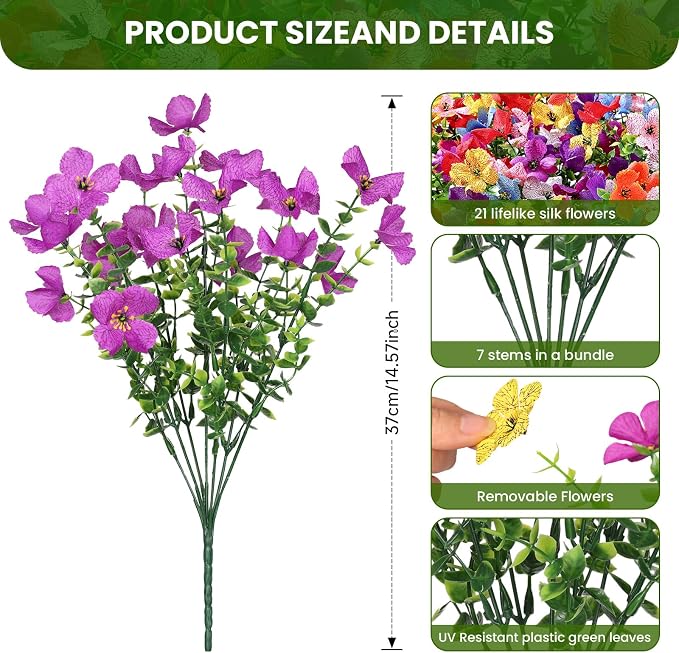 SHareconn 40 Bundles Artificial Flowers UV Resistant Outdoor Decor | Realistic - Image 3