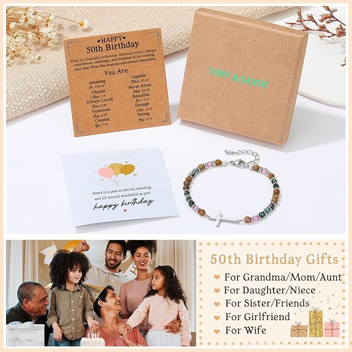 TONY & SANDY Christian Cross Bracelet for Women, Valentine's Day Gifts for Her, Confirmation Baptism Easter Gifts, Unique Gift for Friends Daughter Mom Sister in Christ Birthday Christmas