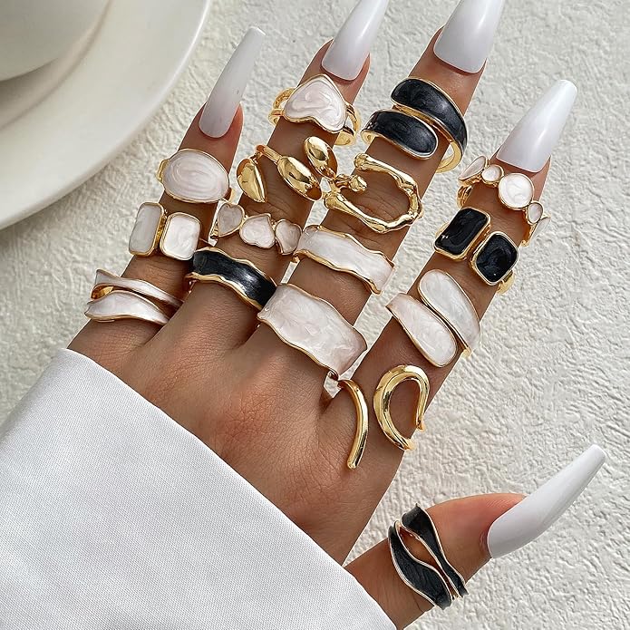 KISS WIFE Goldenen Silvery Black Kunckle Rings Set for Women, Dainty Simple Trendy Cute Stackable Finger Rings Pack, Perfect for Stacking Layering on Thumb and Knuckle, Mixed Size, Jewelry Gift