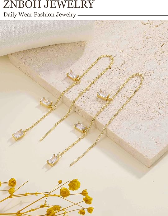 Gold Silver Dangle Earrings for Women Trendy 14K Gold Plated Drop Long Threader Chain Dangling Earring Hypoallergenic Pearl Butterfly Flower Clover CZ Wedding Earrings for Brides Jewelry Gifts