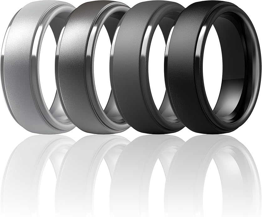 ThunderFit Silicone Rings for Men - 7 Rings / 4 Rings / 1 Ring Step Edge Rubber Wedding Bands 10mm Wide - 2.5mm Thick