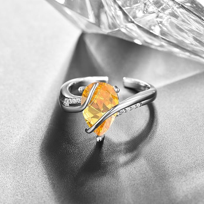 KINGWHYTE Adjustable Rings for Women Teardrop Pear Ring 925 Sterling Silver 0.85ct Teardrop Cubic Zirconia Open AdjustableThumb Ring for Women