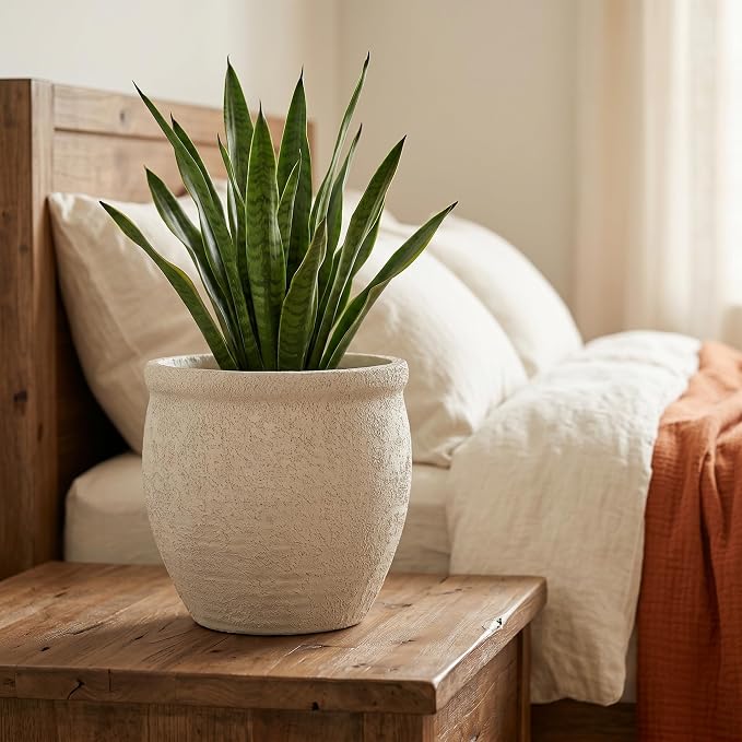 9" Dia Fiberstone Planter – Modern Farmhouse Indoor/Outdoor Flower Pot - Image 2