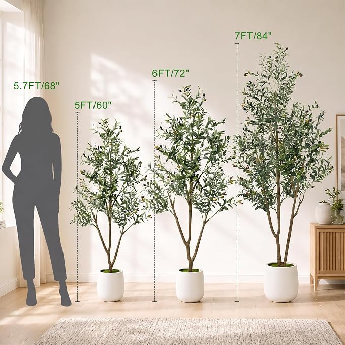 7FT Artificial Olive Tree with Lights & Planter, Tall Faux Olive Plant | Tall - Image 4