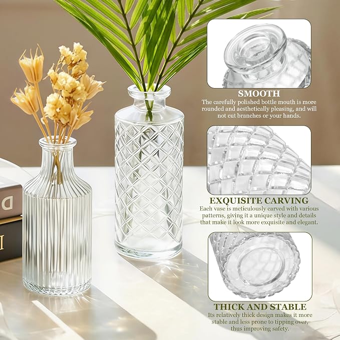 12 Pcs Clear Bud Vases Set, Small Vintage Glass Clear Bud Flower Vases Bulk - Image 7