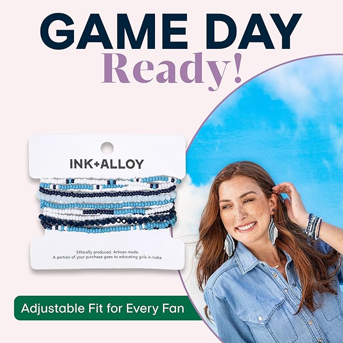INK + ALLOY Game Day Bracelet Stacks, Beaded Bracelets for Football Gameday Outfits, Handmade Jewelry for College Students, Teachers, Football Moms, Set of 10