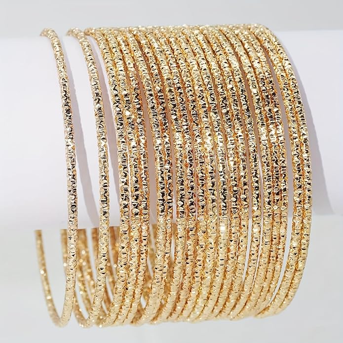 16Pcs Gold Bangle Bracelets for Women - Multi Layer Stackable Textured Bracelets Boho Jewelrys Set.