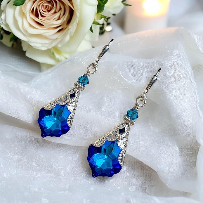 Antique Inspired Vintage Victorian Dangle Drop Earrings for Women - Colored Austrian Crystal Leverback Earrings - Jewelry Gift for Her
