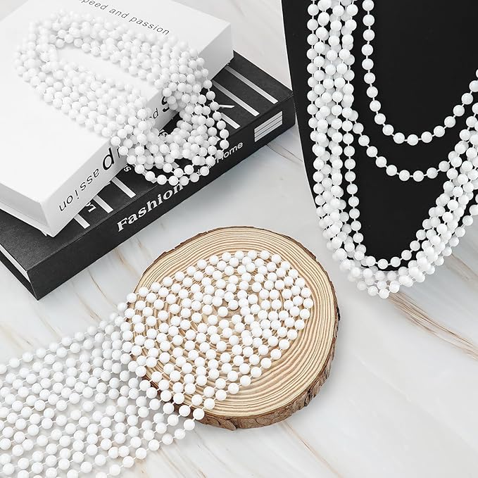 YAXINRUI 24 PCS White Mardi Gras Beads, 33" White Bead Necklaces Party Costume Necklace Round Parade Throw Beads in Bulk for Mardi Gras Christmas Festive Events, Party Favors