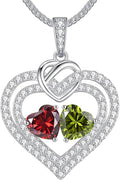 LOUISA SECRET Sparkling Double Heart Birthstone Necklaces for Women, 925 Sterling Silver Fine Jewelry, Pendant Heart Necklaces Birthday Anniversary Christmas Gift for Women Wife Mom Girlfriend Lady