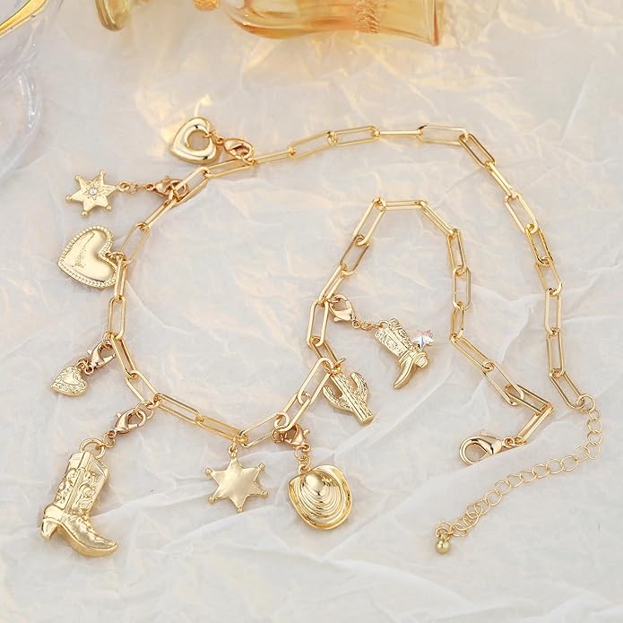 MISS RIGHT Dainty Gold Evil Eye Hamsa Hand Coin Lucky Charm Pendant Necklace for Women Trendy Vintage Paperclip Chain Sun Moon Clover Flower Chunky Charm Necklace Jewelry Gifts
