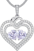 LOUISA SECRET Sparkling Double Heart Birthstone Necklaces for Women, 925 Sterling Silver Fine Jewelry, Pendant Heart Necklaces Birthday Anniversary Christmas Gift for Women Wife Mom Girlfriend Lady