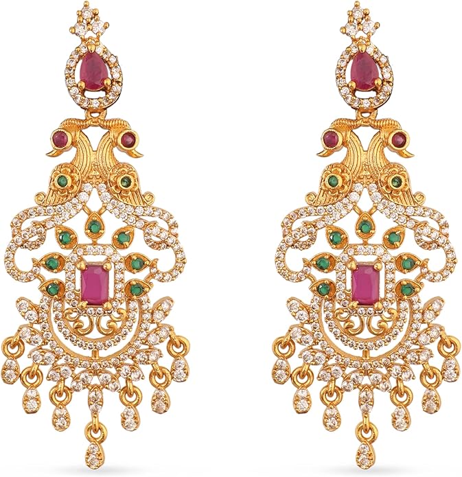 TARINIKA Brass Indian Choker Necklace Set - Gold Plated Cubic Zirconia Indian Jewelry Sets for Women Dangle, Drop, Jhumka Earrings Traditional Desi Necklace Pearls Gift for her