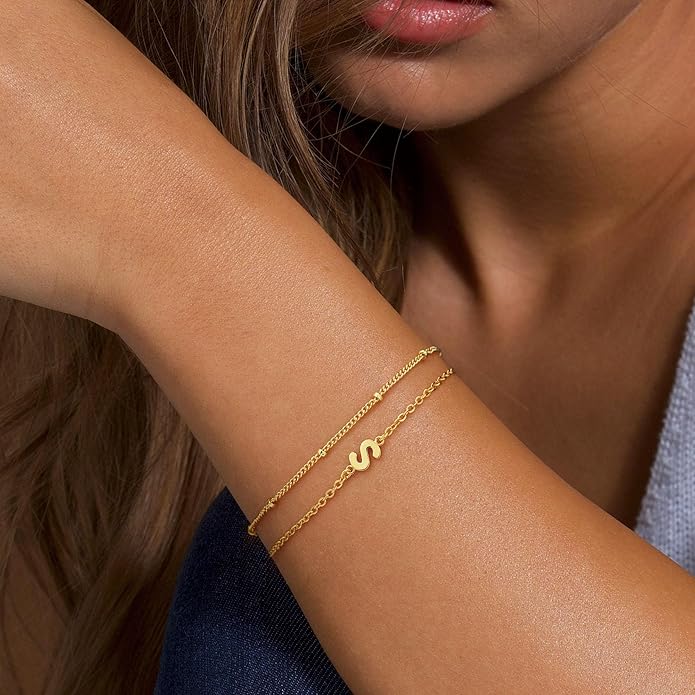 Turandoss Gold Initial Bracelets for Women Girls Valentines Day Gifts - 18K Gold Plated Layered Letter A-Z Initial Bracelets Dainty Bracelet Jewelry Gift for Women Girls Valentines Day Gifts for Her