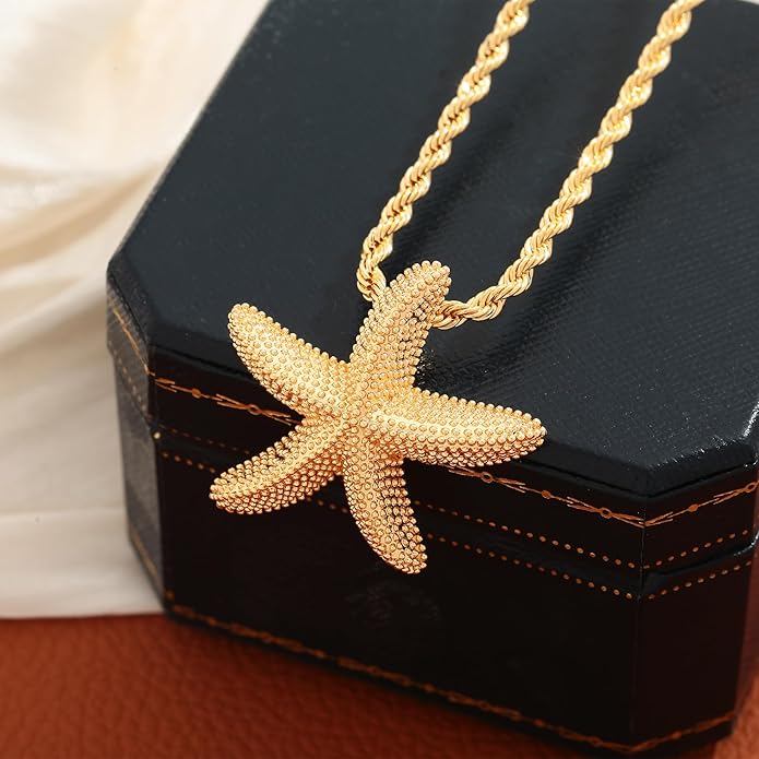 WOWORAMA Gold Necklace for Women Boho Spiral Conch Shell Necklace Starfish Necklace Vintage Ocean Sea Shell Choker Pendant Necklace Adjustable Summer Beach Jewelry