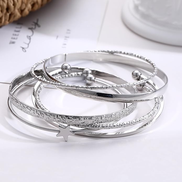 ÌF ME Gold Bangle Bracelets for Women, Indian Bangles Stackable Set, Multi Layer Textured 14K Gold Plated Chunky Bracelets Boho Jewelrys Set