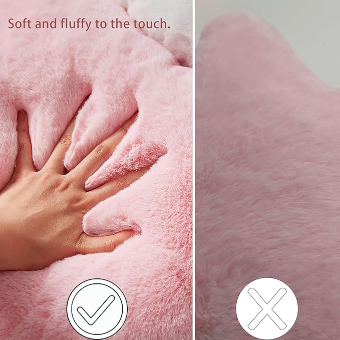 YRXRUS Cloud Pillows, Pink Cloud Shaped Pillow, Decorative Throw Pillow Gifts, Cute Plush Room Decor, Fluffy Faux Rabbit Fur 13"x21" Pillows for Living Bedroom Kids Room