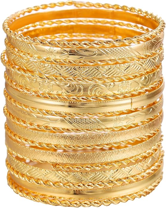 16Pcs Gold Bangle Bracelets for Women - Multi Layer Stackable Textured Bracelets Boho Jewelrys Set.
