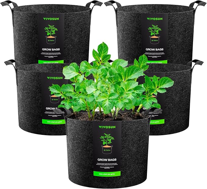 VIVOSUN 5-Pack 25 Gallon Plant Grow Bags Fabric Pots by Unknown