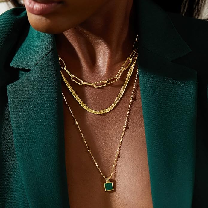 Dainty Layered Choker Necklace 18k gold Plated Y Pendant Commemorative coin Necklace Multilayer Bar Disc Necklace Adjustable Layering Choker Necklaces fashion jewelry for Women Girls
