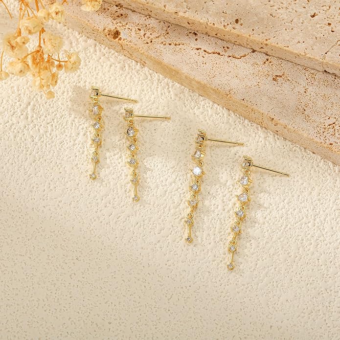 14K Gold Plated Dangle Earrings for Women Dainty Silver Drop Earring Trendy Small Long Dangling Wedding Bridesmaid Hoop Diamond Crystal Cute Earring Jewelry Valentine Gifts