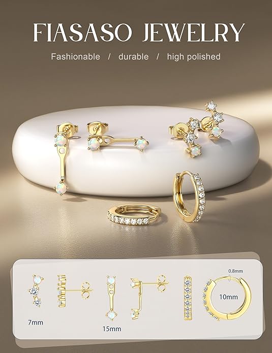 FIASASO 3 Pairs 925 Sterling Silver Hypoallergenic Earrings for Women Trendy - 14K Gold Plated Stud Hoop Cartilage Earrings Set Small Earring Stacks for Sensitive Ears Non Tarnish Dainty Silver Earring