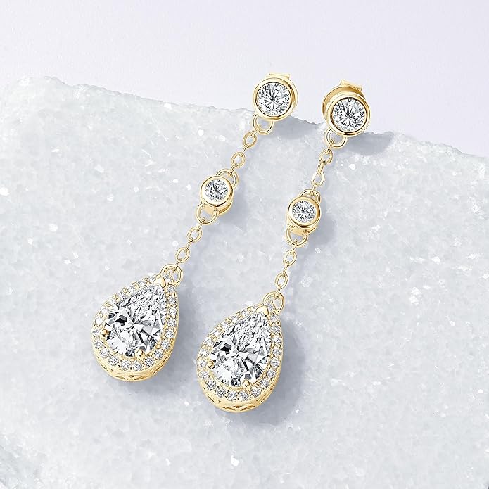 Pear Moissanite Drop Stud Earrings, 3.0cttw D Color 6x9mm Pear Cut Moissanite, 925 Sterling Silver Drop Earrings for Women Birthday Jewelry Gifts