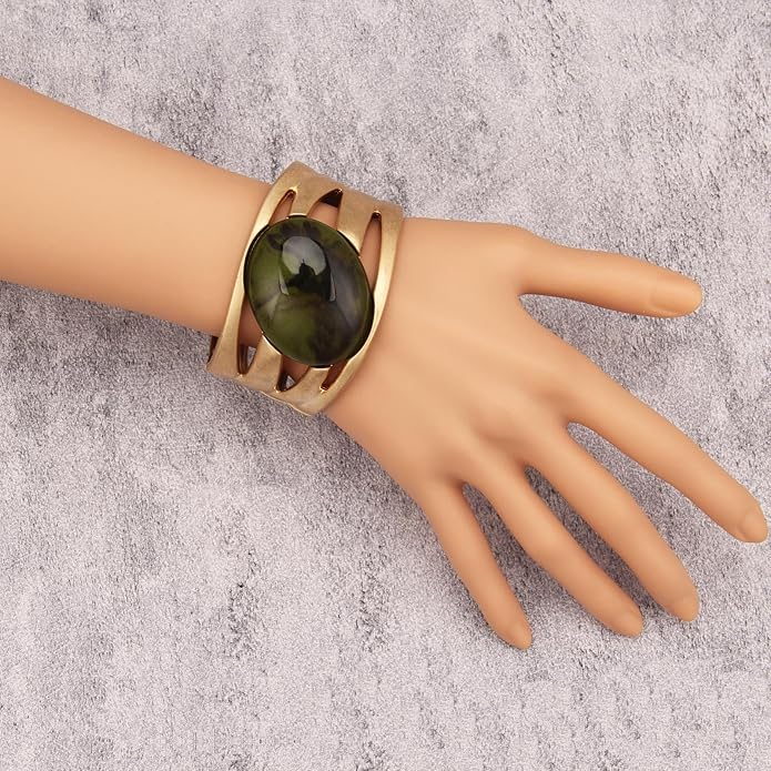 Gold Cuff Bracelet for Women Silver Beaded Bracelets Open Bangle Stackable Stretch Bead Bracelet Boho Jewelry Gifts for Wife Couple