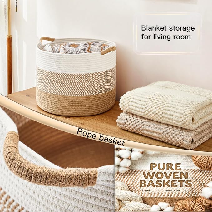 Artfeel 70L Large Cotton Rope Basket, Decorative Woven Blanket Storage - Image 6