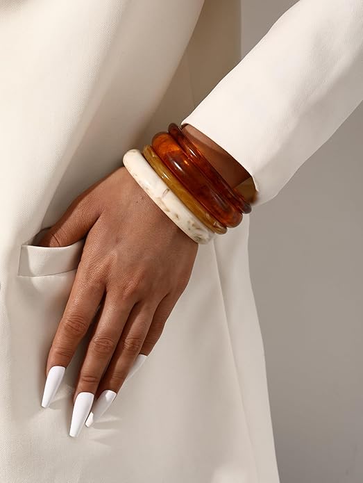 ÌF ME Acrylic Bangles Bracelets for Women, Irregular Acrylic Resin Chunky Bracelets Geometric Fashions Thick Statement bangle Set