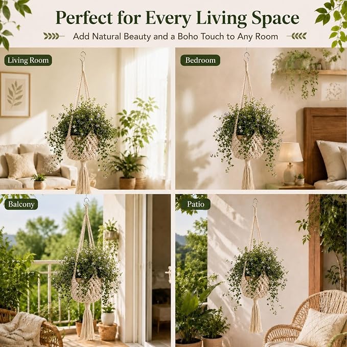 Shappy 2 Pack Boho Macrame Plant Hanger - Image 6
