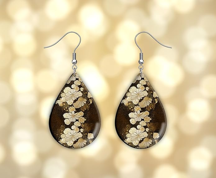 Teardrop Wood Earrings Light Weight Printed Image Dangle Jewelry, Fun and Funky Earrings