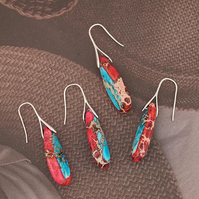 Natural Healing Stone Fishhoop Dangle Drop Earrings Statement Gold silver earrings