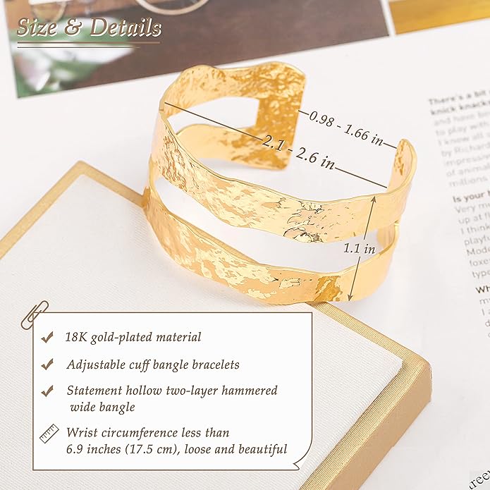 PERNNLA PEARL Dainty Gold Bar Bracelet for Women Simple Delicate Thin Cuff Bangle Hook Bracelet 18K Gold Plated Handmade Minimalist Jewelry