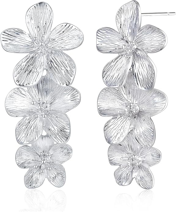 18K Gold Plated Large Chunky Flower Statement Earrings for Women by SNGIA, Summer Beach Floral Handmade Drop Jewelry, Maximalist Wedding Date Birthday Gift, Bold Exaggerated Textured Dangle Trendy Ribbed Jewelry, 18K Gold Plated Chandelier Fashion Acce...