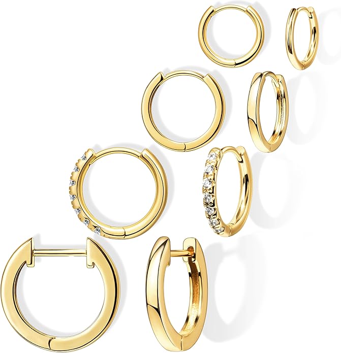 Small Gold Huggie Hoop Earrings Set for Women Men Hypoallergenic 14K Plated Stack Cartilage Earrings, Multiple Piercing Lightweight Mini Thin Cute Dainty Trendy Jewelry Set Christmas Gifts for Women