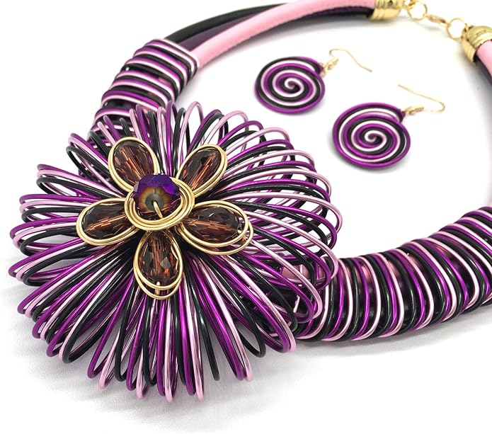 Statement African Necklace For Women African Jewelry Costume Earring Sets Tribal Fashion Colorful Big Rhinestone Crystal Pendent Collar Choker Bold Chunky Bib Handmade