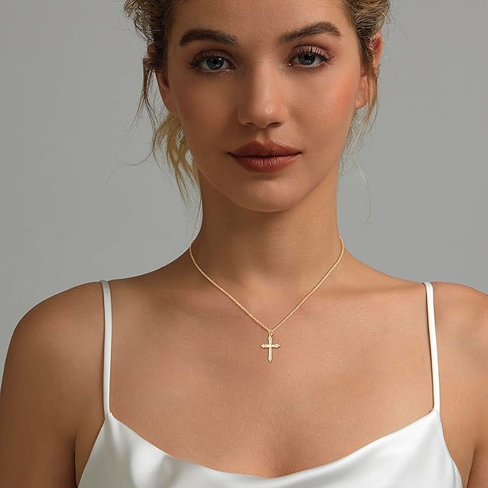 Zeffy Cross Necklace for Women,18K Gold/Silver Plated Tiny Cubic Zirconia Cross Pendant Necklace for Women Simple Layered Cross Necklaces for Women