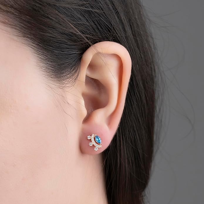 Evil Eye Birthstones Earrings, Minimalist Family Earring, Sterling Silver Earring, Personalized Gift, Mothers Day Gift, 14K Gold Jewelry