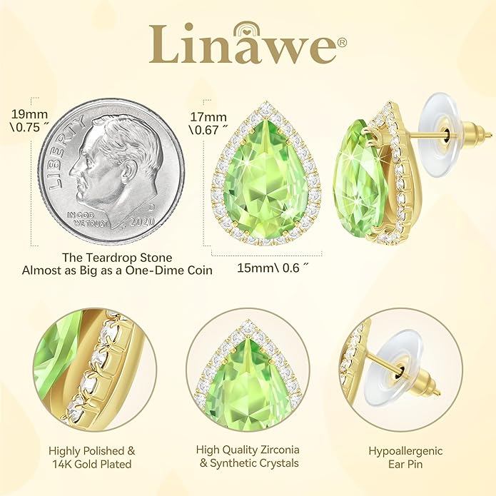 Linawe Women Stud Earrings, Teardrop Diamond Moissanite Cubic Zirconia Earrings Studs Rhinestone Jewelry Gold/Silver/Rose Gold