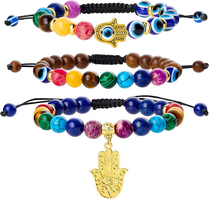 Bivei Chakra Bead Bracelets for Women - 8mm 7 Chakra Bracelet With Real Stones Yoga Gemstone Jewelry 3 Pack