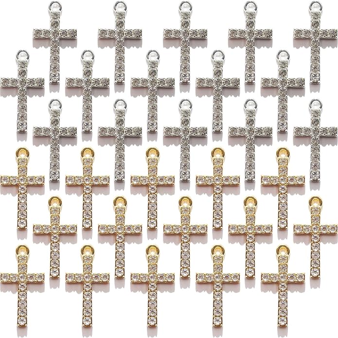 Zirconia Crystal Rhinestone Cross Charms for Jewelry Making Bracelet Necklace Choke Earring Pendant Key Chain Craft Supplies DIY Accessories