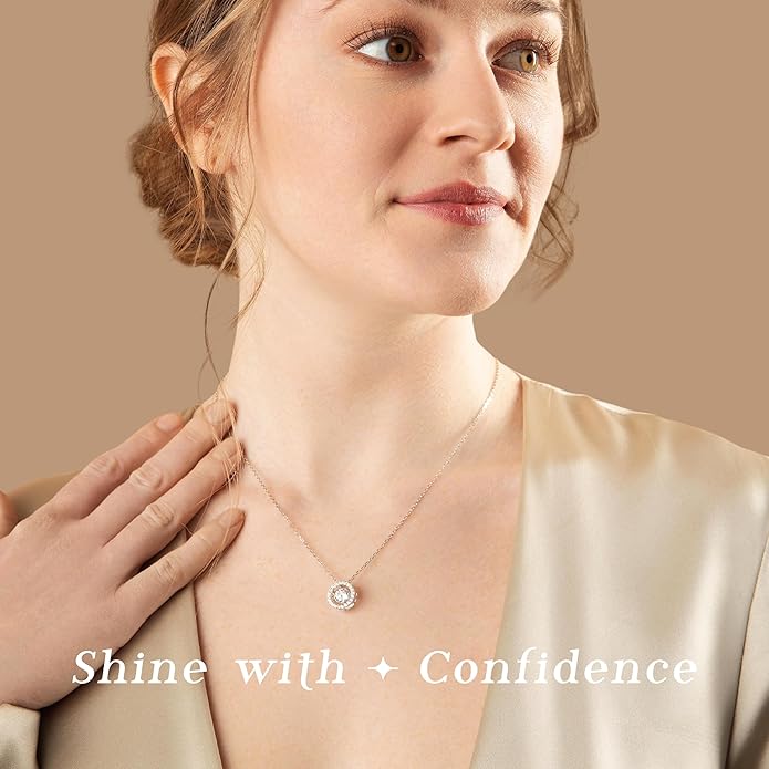 ARINZA Moissanite Necklace for Women, 1 Ct 925 Sterling Silver Dancing Diamond Pendant, 18+2 Inch Chain, Valentine’s Day Christmas Gift for Her, Wife, Mom, Anniversary, Birthday