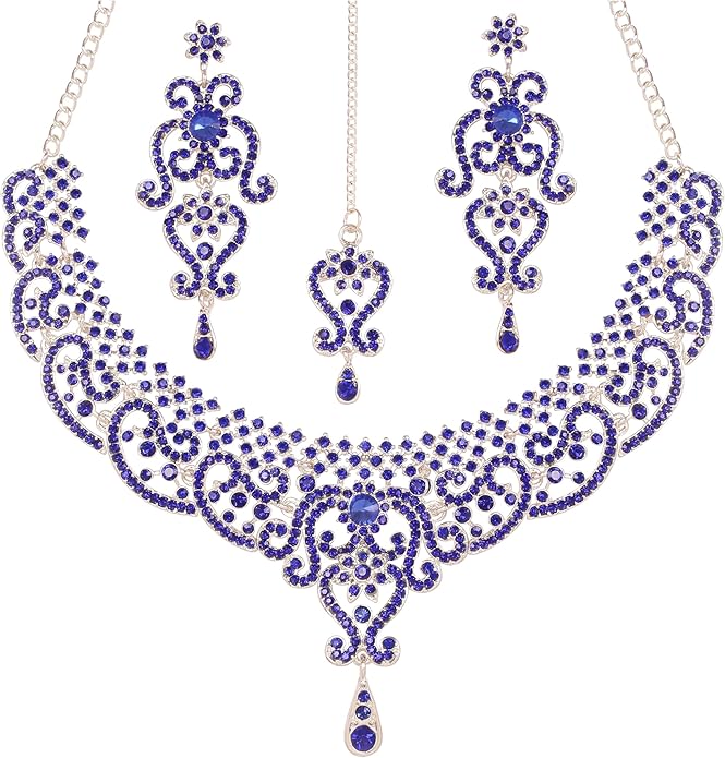 Touchstone Indian jewelry set for women bollywood gold jewellery wedding outfits necklace sets earrings bridal maang tikka fancy costume girls big desi accessories rhinestone in gold or silver tone